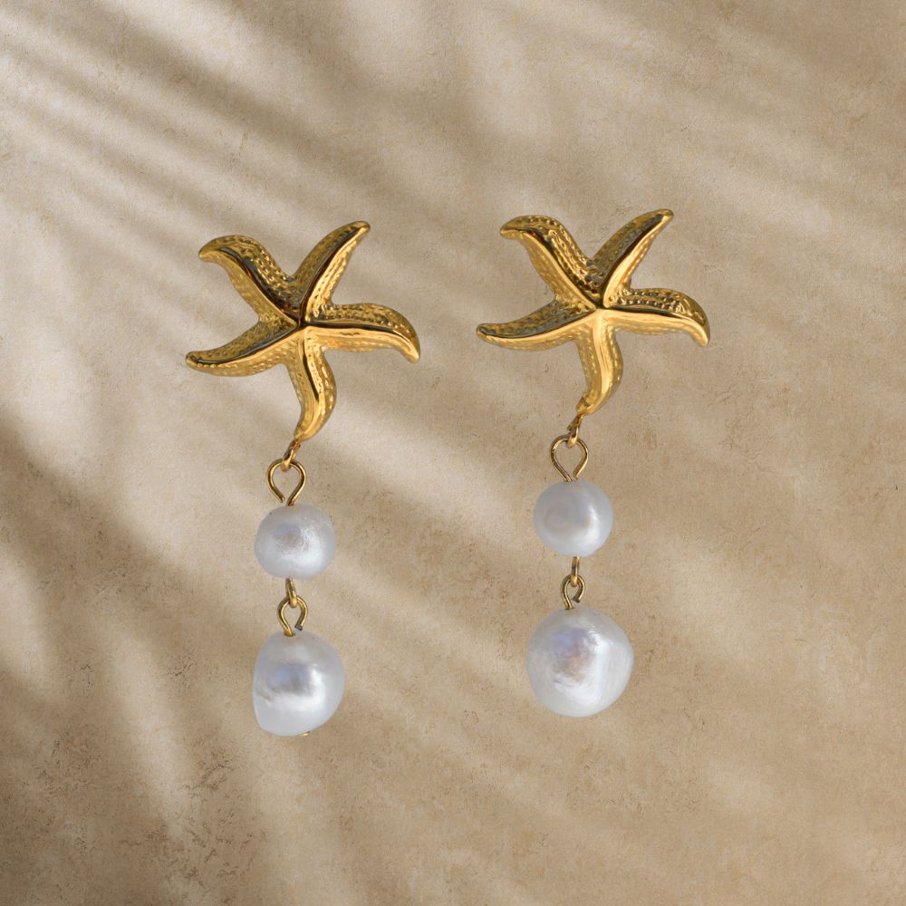 Starfish & Pearl Earrings - Goldieboxx Jewellery