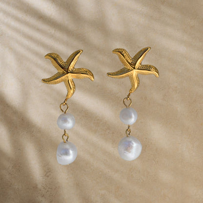 Starfish & Pearl Earrings - Goldieboxx Jewellery