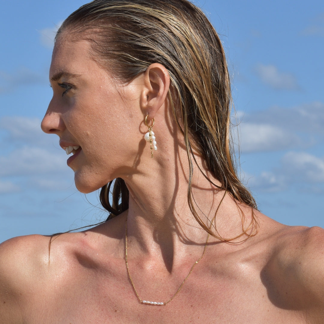 Pearl & Chain Dangle Hoops - Goldieboxx Jewellery