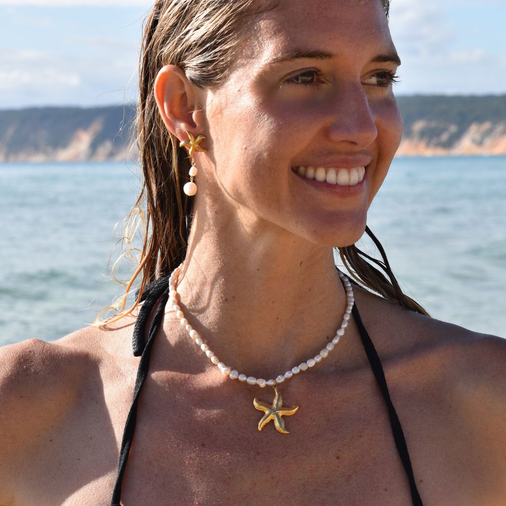 Starfish & Pearl Earrings - Goldieboxx Jewellery