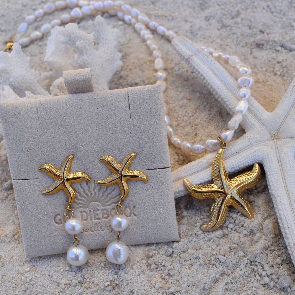 Starfish & Pearl Earrings - Goldieboxx Jewellery