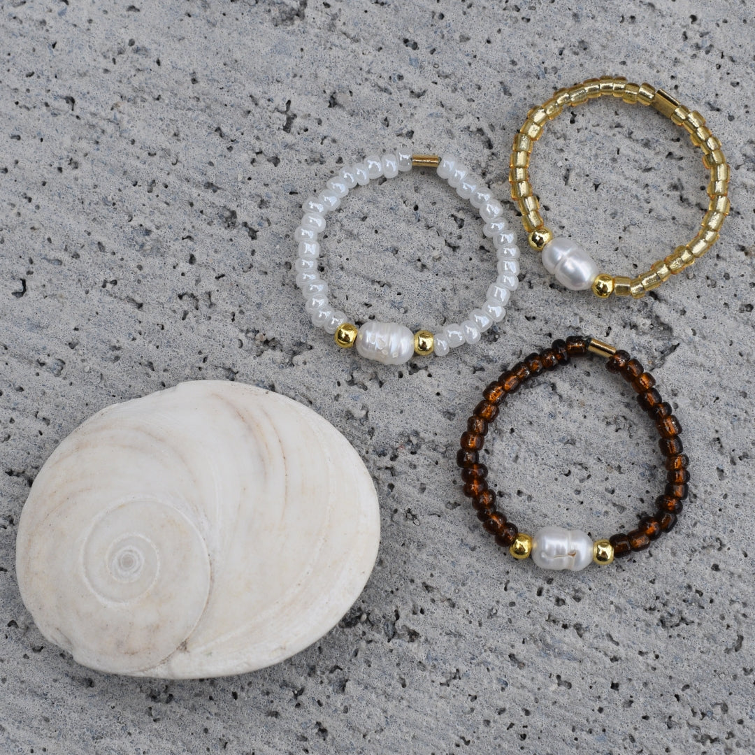 Beaded Sea Glass Ring - Goldieboxx Jewellery