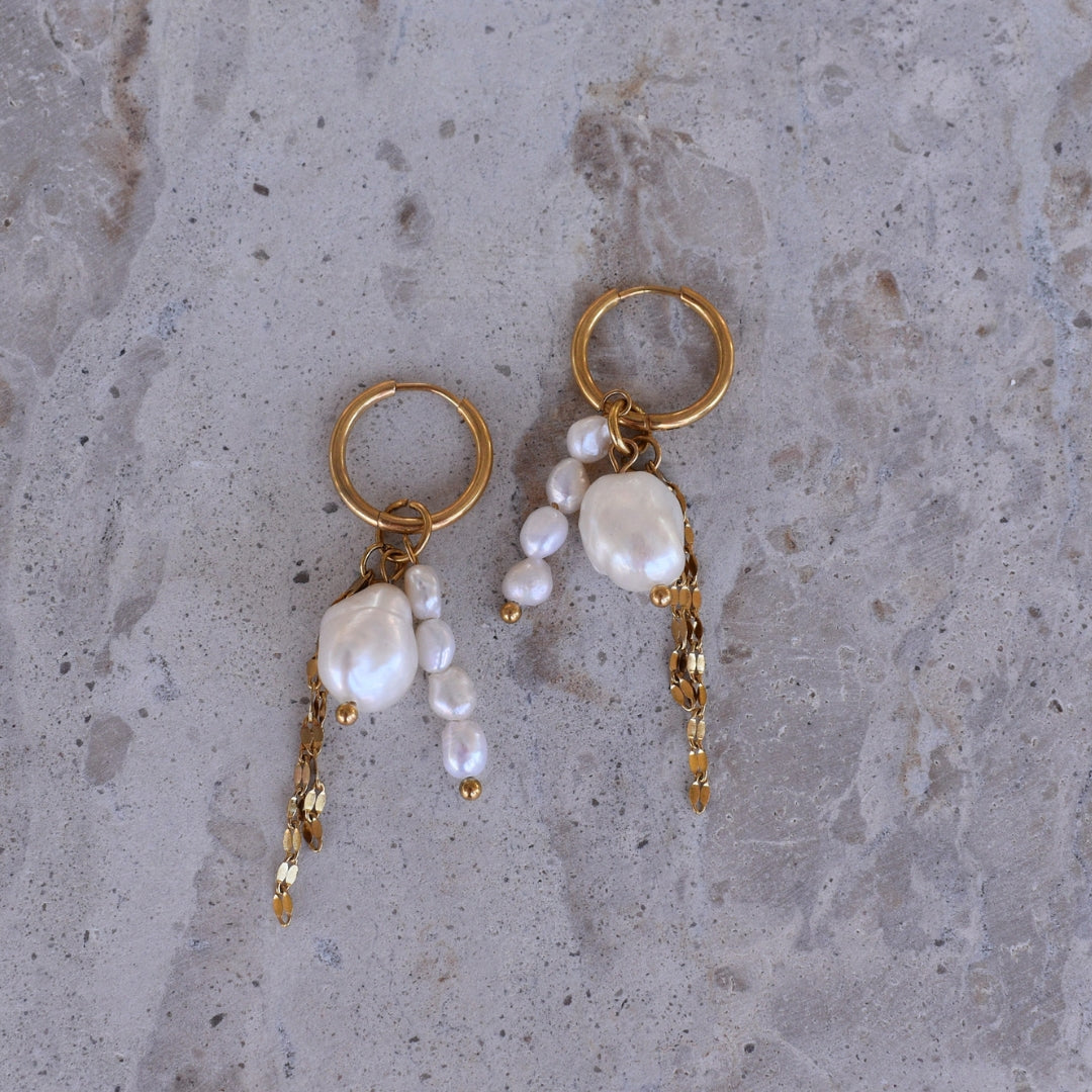 Pearl & Chain Dangle Hoops - Goldieboxx Jewellery