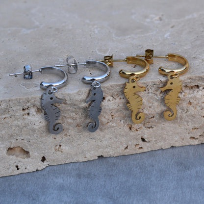 Aquamarine Seahorse Hoops - Goldieboxx Jewellery