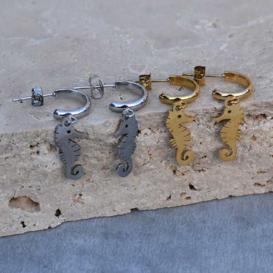 Aquamarine Seahorse Hoops - Goldieboxx Jewellery