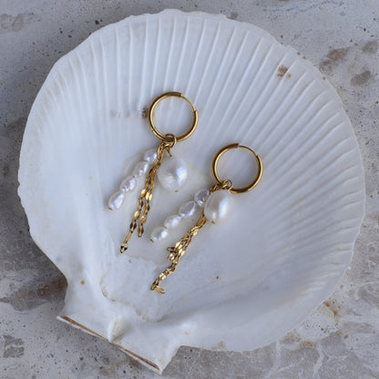 Pearl & Chain Dangle Hoops - Goldieboxx Jewellery