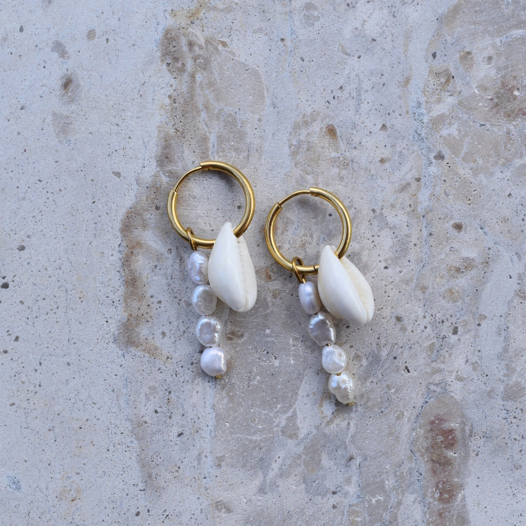Cowrie Shell & Pearl Hoops - Goldieboxx Jewellery