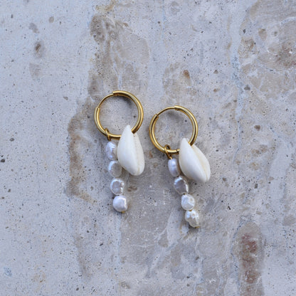 Cowrie Shell & Pearl Hoops - Goldieboxx Jewellery