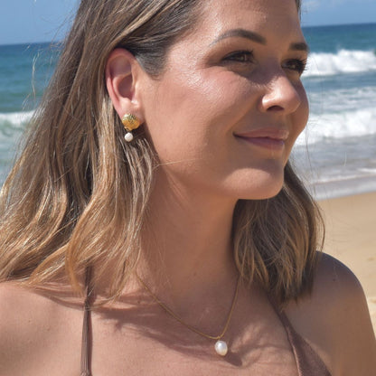 Shell Studs With Pearl Dangle - Goldieboxx Jewellery