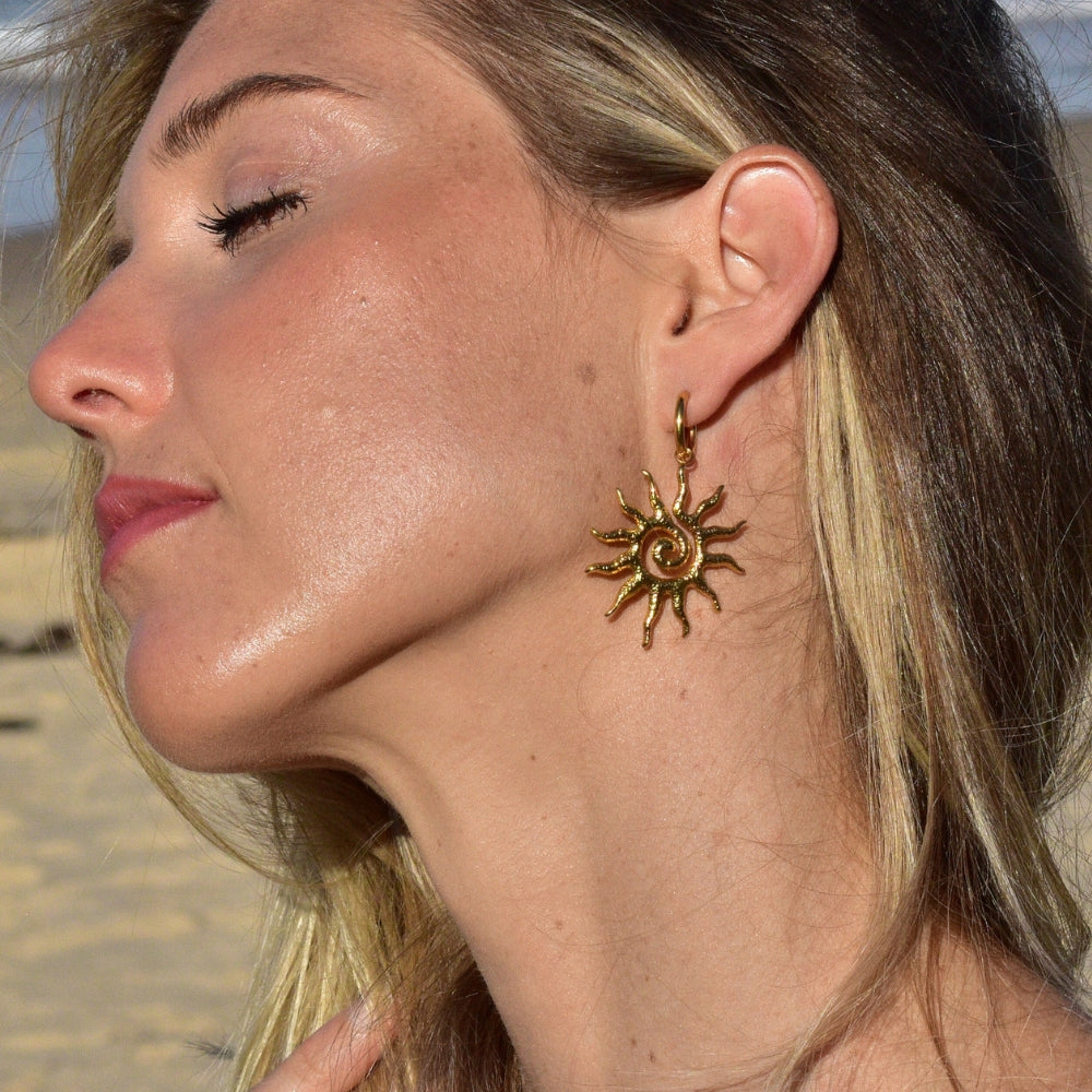 The Eve Earrings | Gold Huggie Hoops With A Retro Sun Charm - My Store