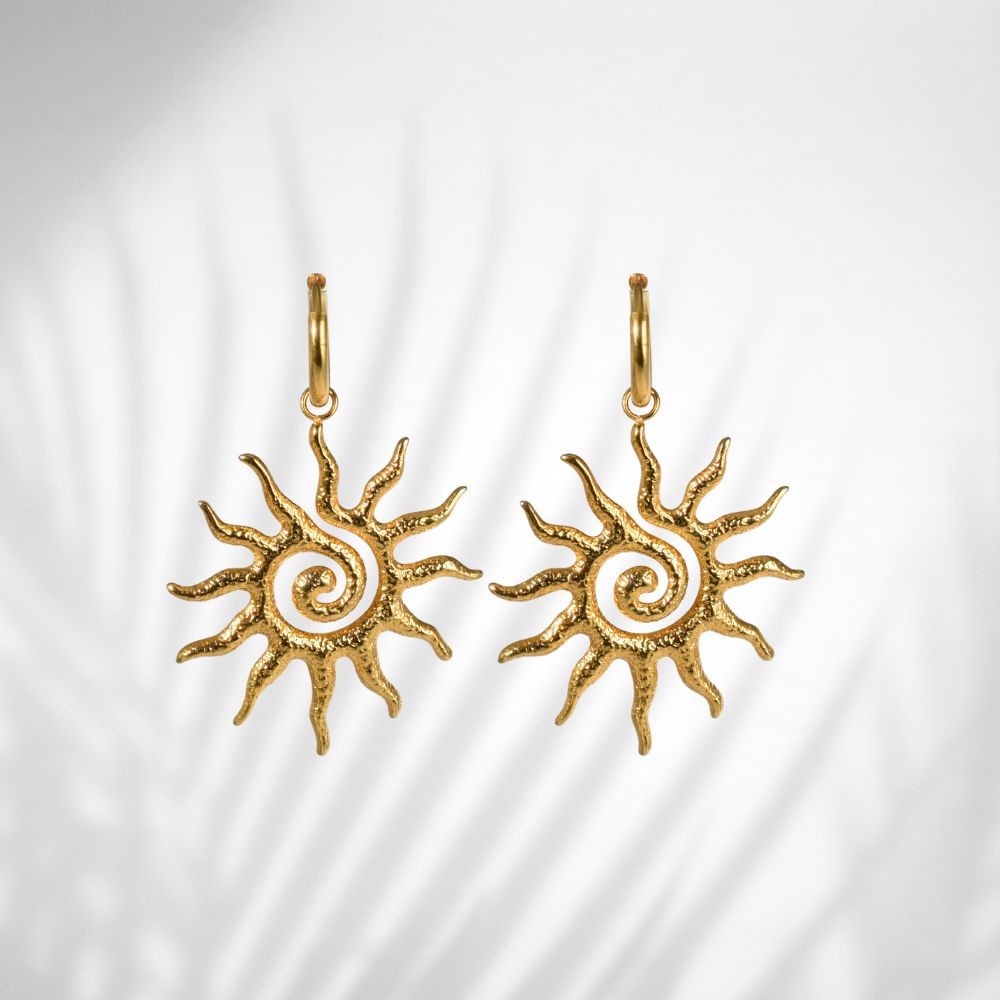 Eve Earrings - Gold Huggie Hoops With A Retro Sun Charm - My Store
