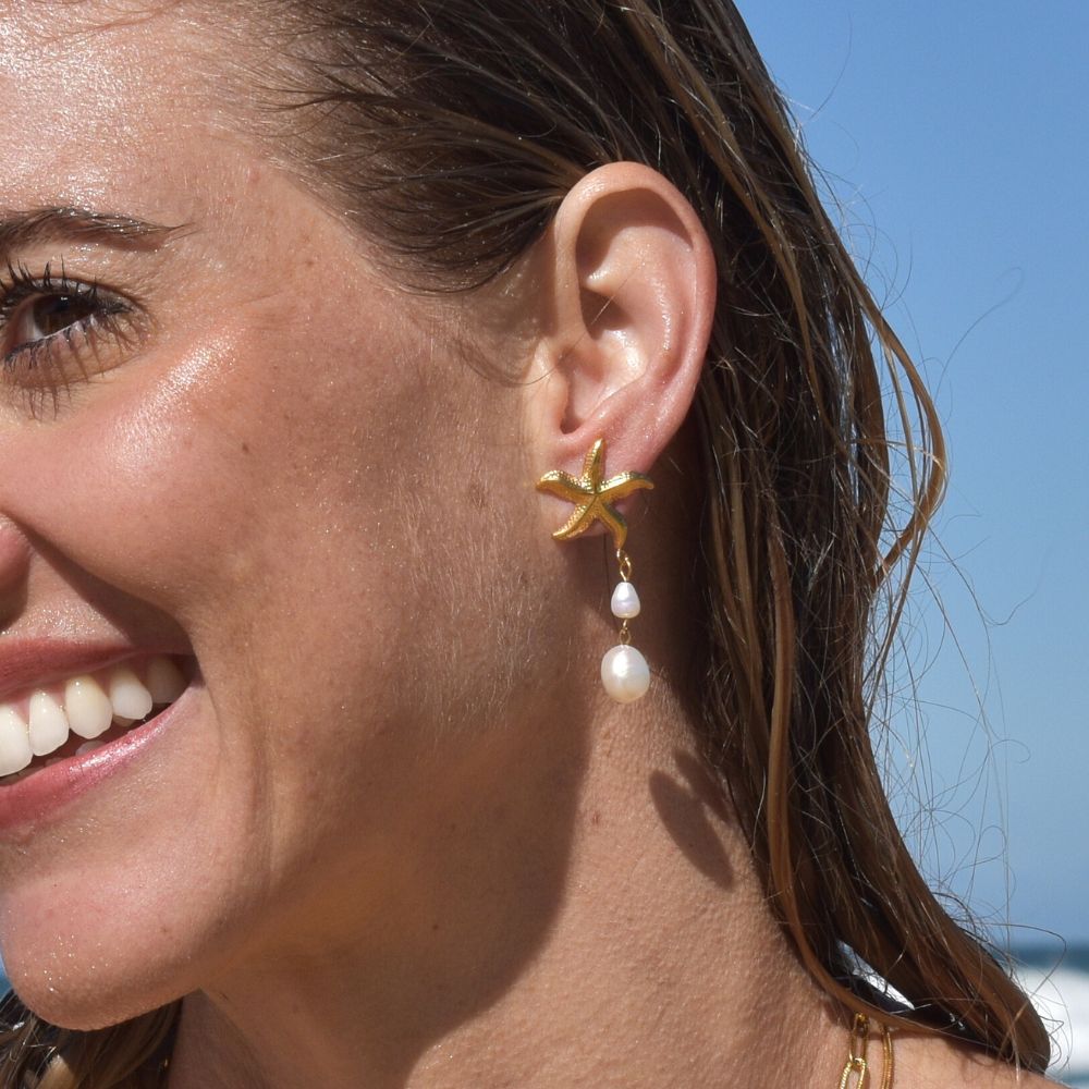 Starfish & Pearl Earrings - Goldieboxx Jewellery