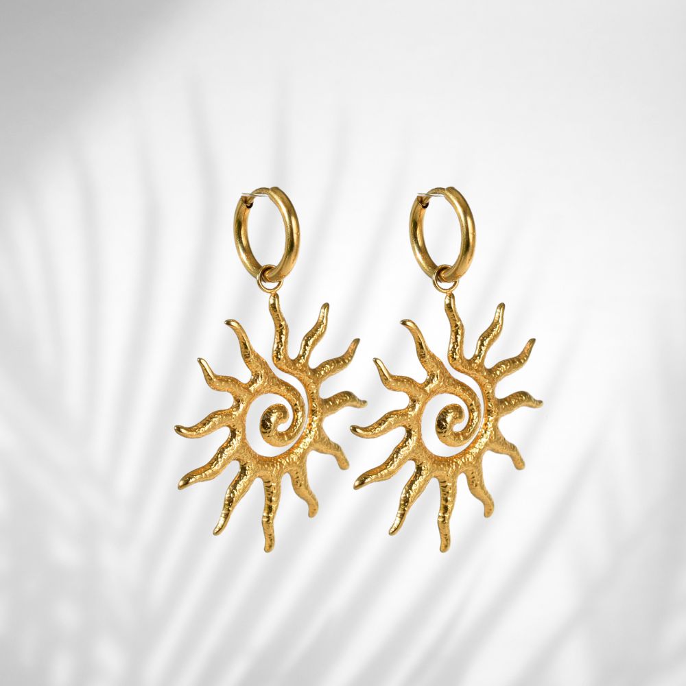 Eve Earrings - Gold Huggie Hoops With A Retro Sun Charm - My Store