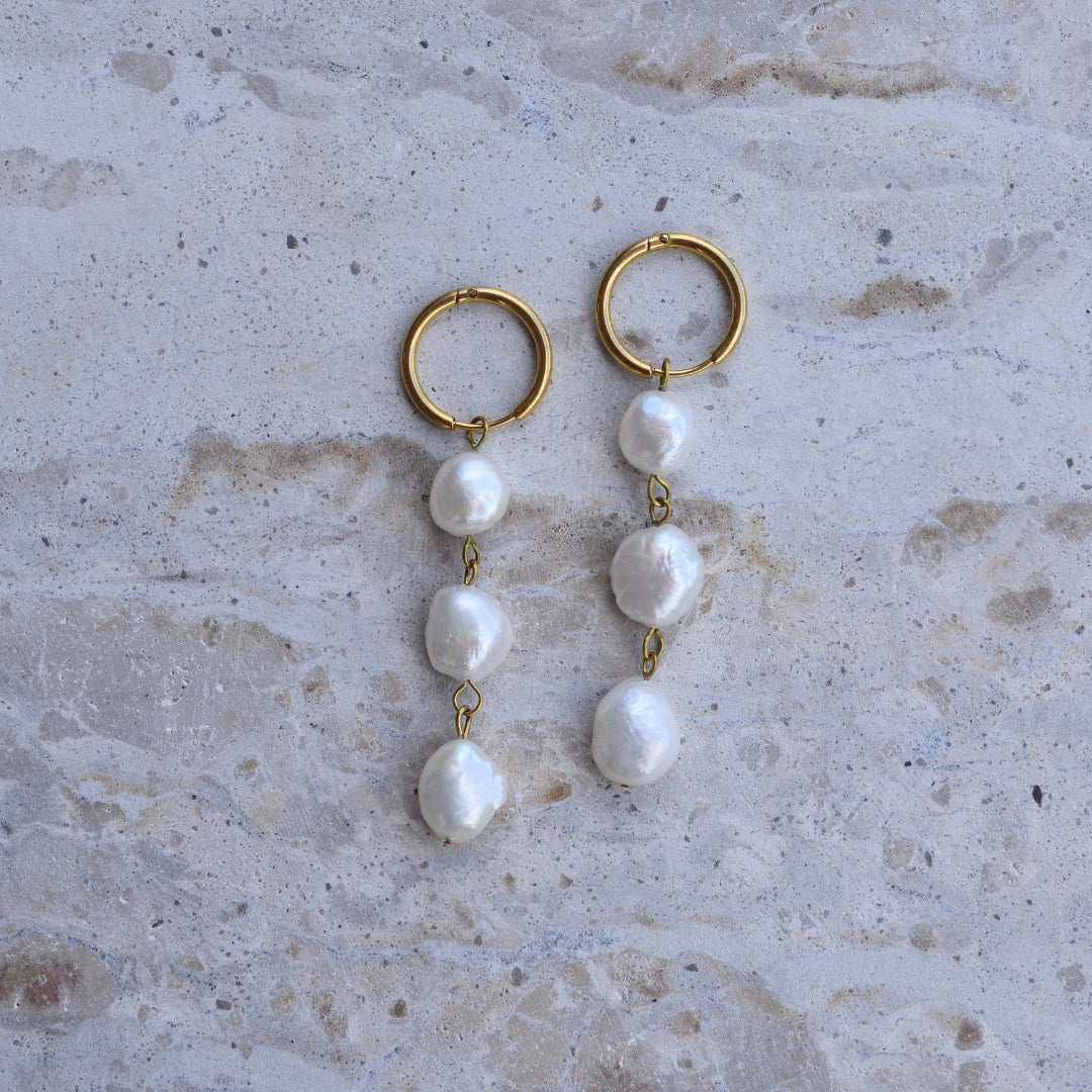 Pearl Drop Hoops - Goldieboxx Jewellery