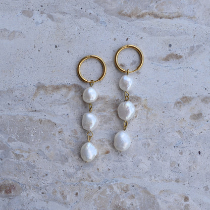 Pearl Drop Hoops - Goldieboxx Jewellery
