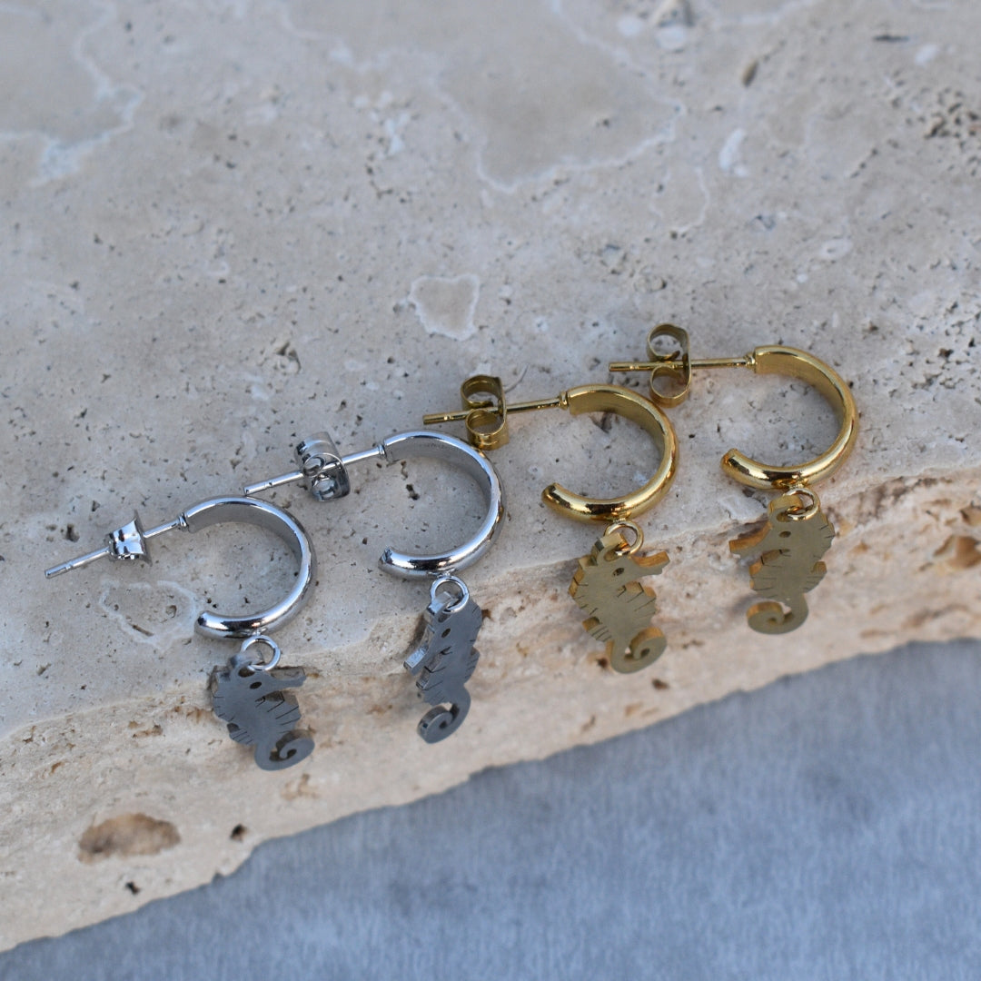 Aquamarine Seahorse Hoops - Goldieboxx Jewellery