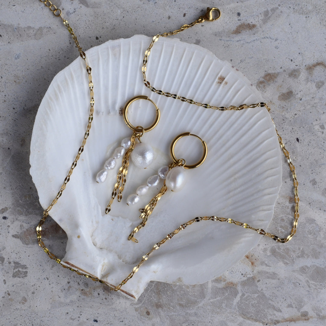 Pearl & Chain Dangle Hoops - Goldieboxx Jewellery