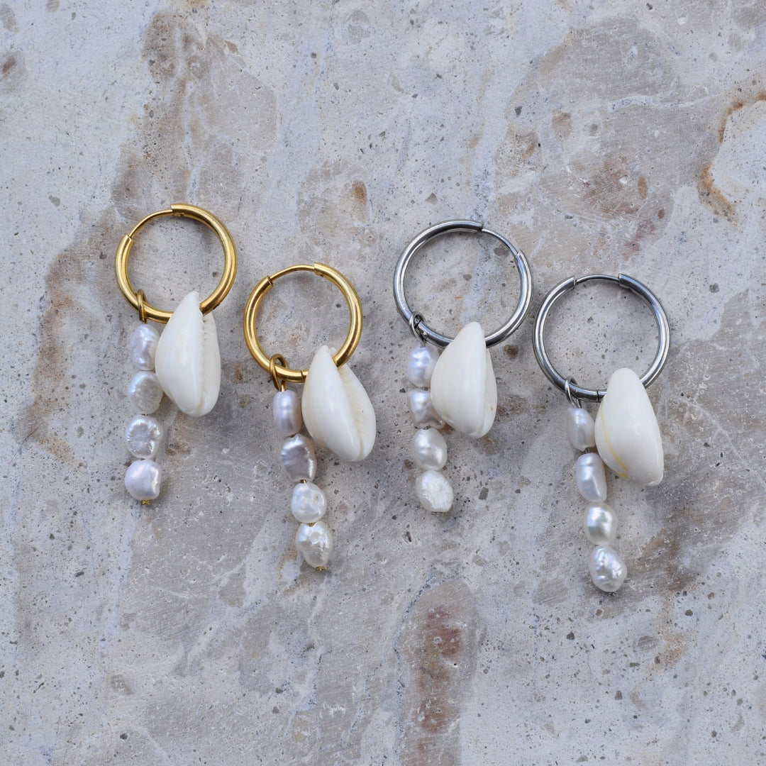 Cowrie Shell & Pearl Hoops - Goldieboxx Jewellery