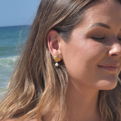 Shell Studs With Pearl Dangle - Goldieboxx Jewellery