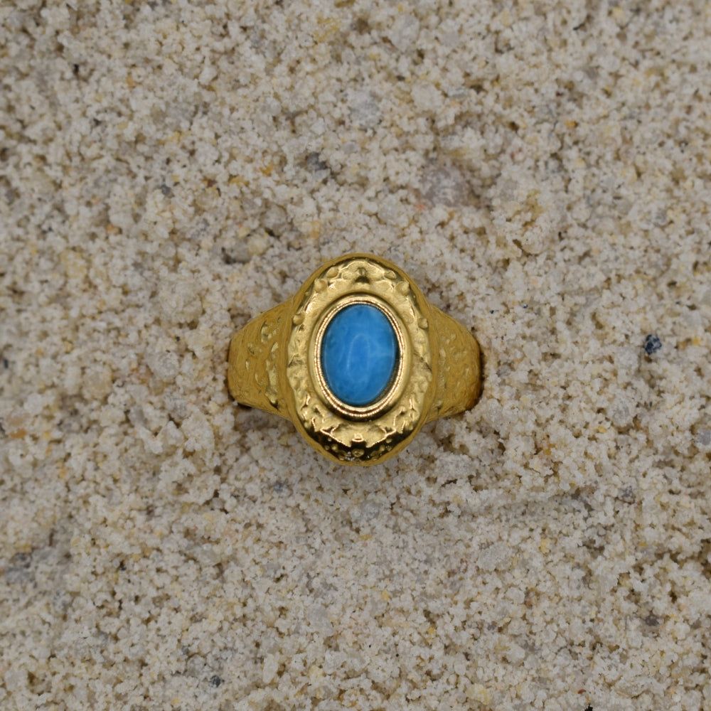 The Katrina Ring | Waterproof Gold Ring With Larimar Stone - My Store