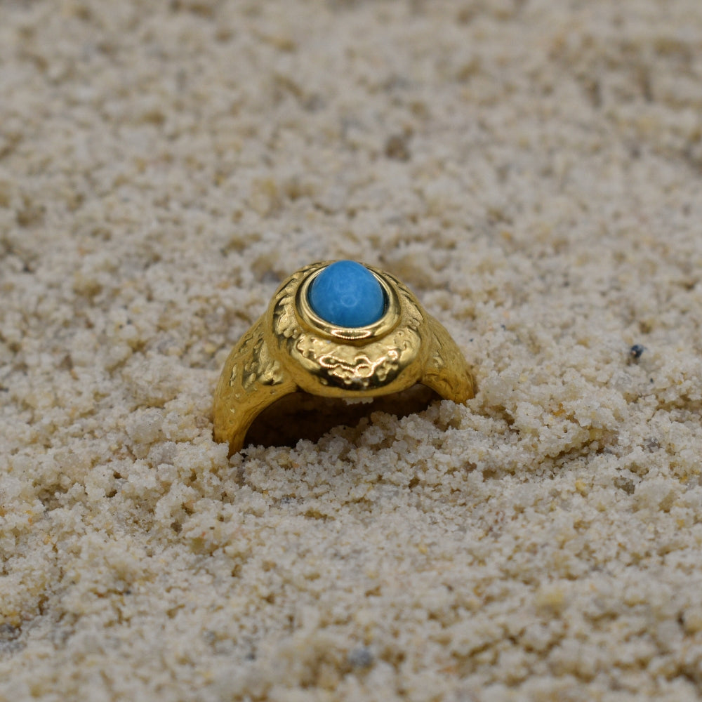 The Katrina Ring | Waterproof Gold Ring With Larimar Stone - My Store