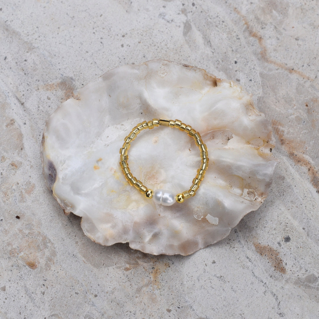 Beaded Sea Glass Ring - Goldieboxx Jewellery