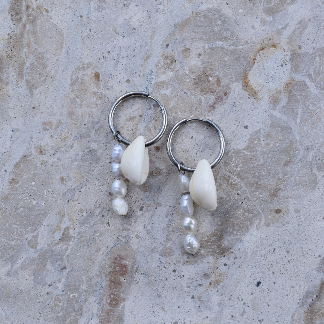 Cowrie Shell & Pearl Hoops - Goldieboxx Jewellery