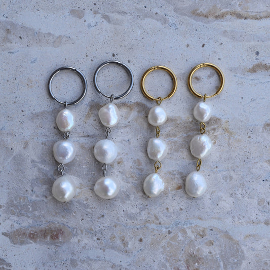 Pearl Drop Hoops - Goldieboxx Jewellery