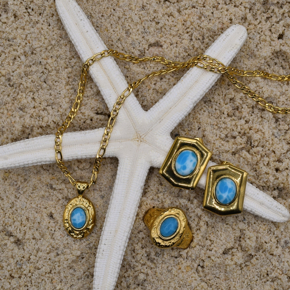 The Katrina Ring | Waterproof Gold Ring With Larimar Stone - My Store