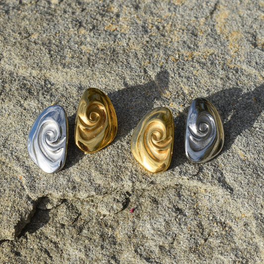 Maddi Earrings | Gold Oval Stud Earrings With Swirl - My Store
