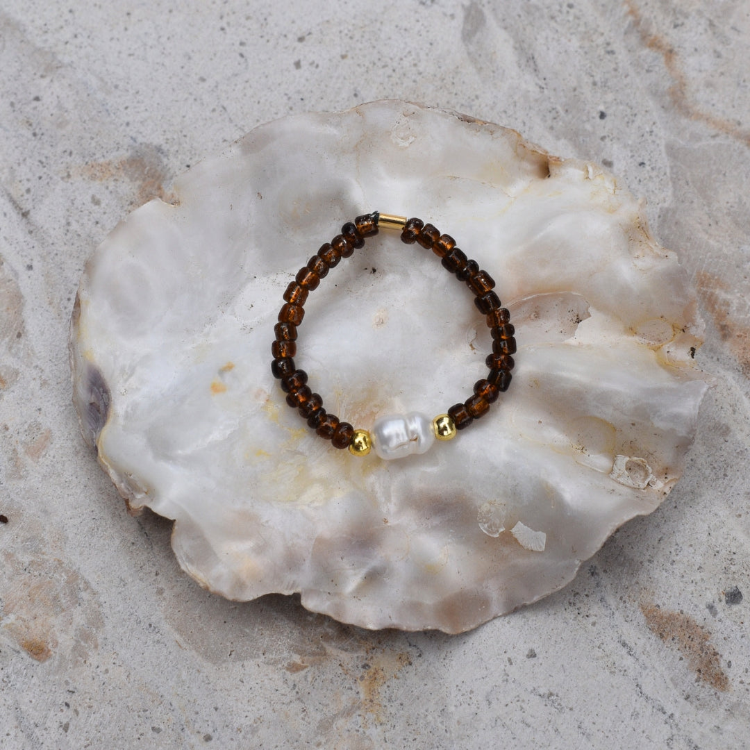 Beaded Sea Glass Ring - Goldieboxx Jewellery