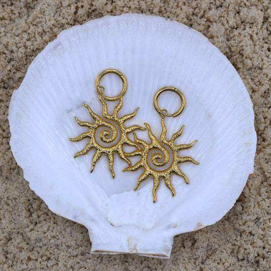 Eve Earrings - Gold Huggie Hoops With A Retro Sun Charm - My Store