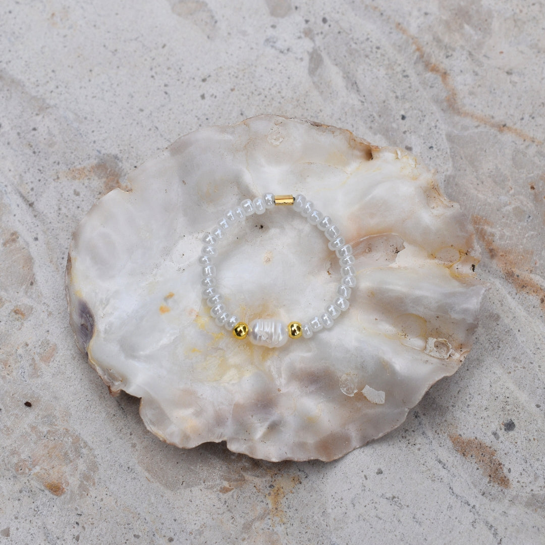 Beaded Sea Glass Ring - Goldieboxx Jewellery