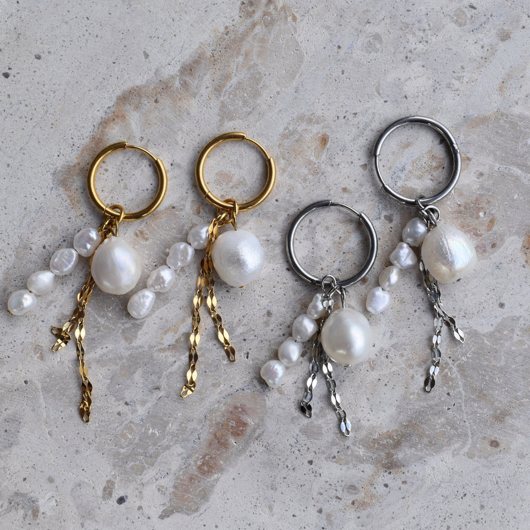 Pearl & Chain Dangle Hoops - Goldieboxx Jewellery
