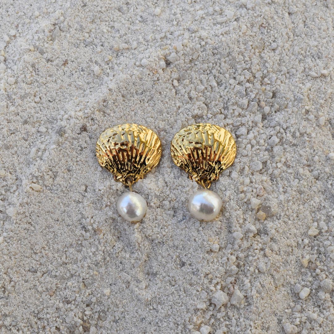 Shell Studs With Pearl Dangle - Goldieboxx Jewellery