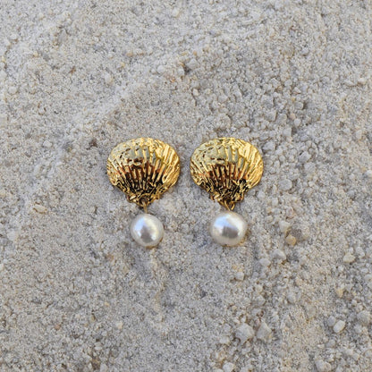 Shell Studs With Pearl Dangle - Goldieboxx Jewellery