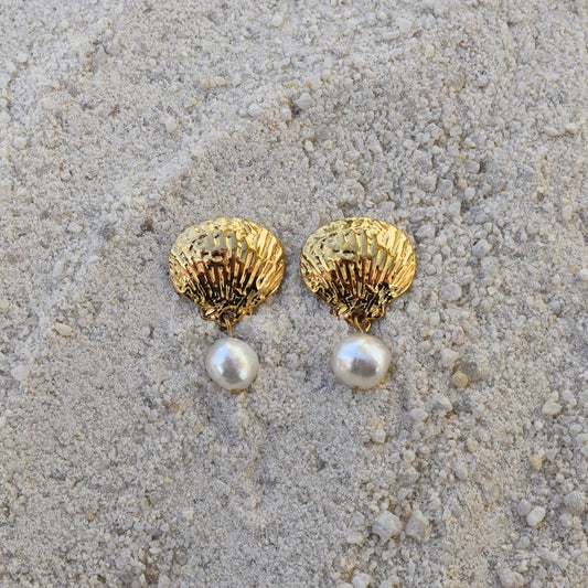 Shell Studs With Pearl Dangle - Goldieboxx Jewellery