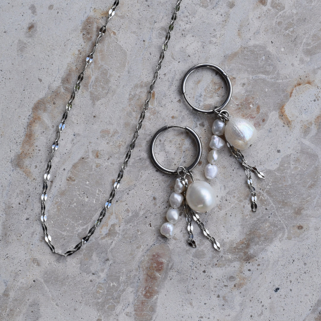 Pearl & Chain Dangle Hoops - Goldieboxx Jewellery