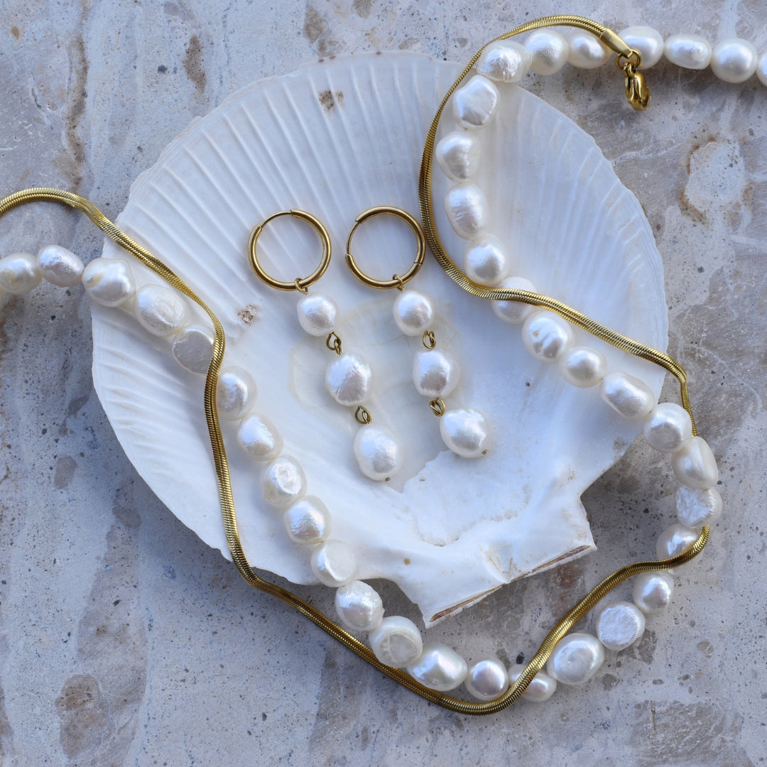 Pearl Drop Hoops - Goldieboxx Jewellery
