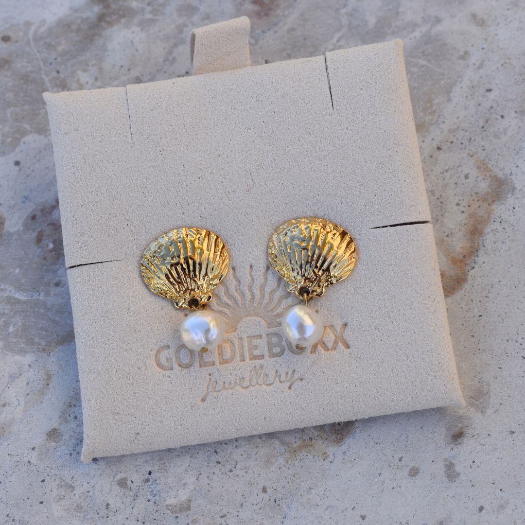 Shell Studs With Pearl Dangle - Goldieboxx Jewellery