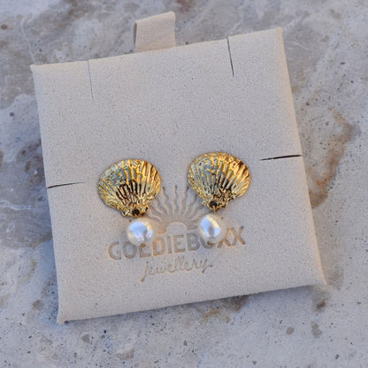 Shell Studs With Pearl Dangle - Goldieboxx Jewellery