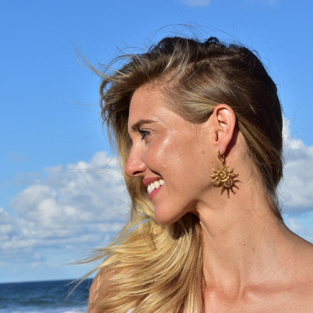 The Eve Earrings | Gold Huggie Hoops With A Retro Sun Charm - My Store